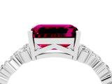 White gold Emerald Cut Garnet Scattered Round Accent Ring with Prong Setting_28