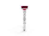 White gold Emerald Cut Garnet Side Stone Solitaire Ring with Round  and Four-Prong Setting_62