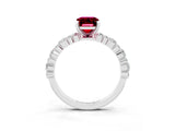White gold Emerald Cut Garnet Side Stone Solitaire Ring with Round  and Four-Prong Setting_63
