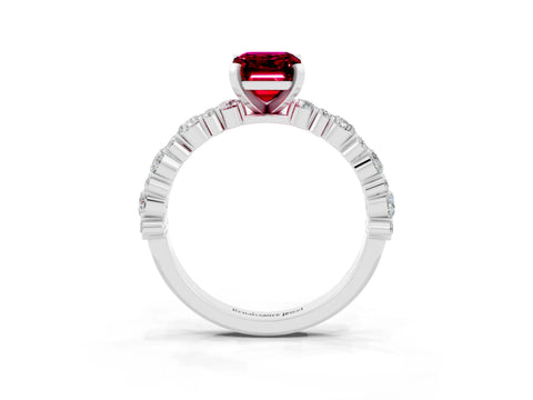 White gold Emerald Cut Garnet Side Stone Solitaire Ring with Round  and Four-Prong Setting_63