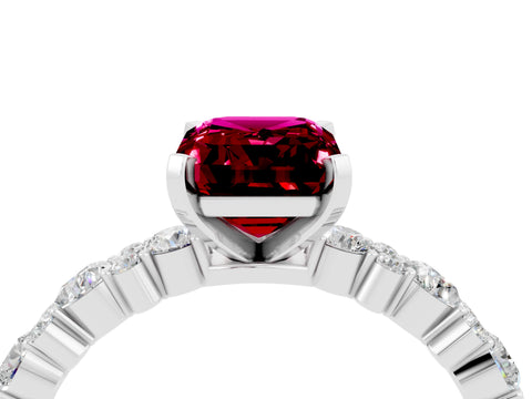 White gold Emerald Cut Garnet Side Stone Solitaire Ring with Round  and Four-Prong Setting_64