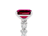 White gold Emerald Cut Garnet Side Stone Solitaire Ring with Round  and Four-Prong Setting_65
