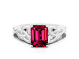 White gold Emerald Cut Garnet Solitaire Celtic Knot Ring with Four-Prong Setting_12