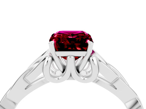 White gold Emerald Cut Garnet Solitaire Celtic Knot Ring with Four-Prong Setting_16