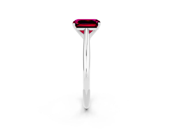 Silver Emerald Cut Garnet Solitaire Engagement Ring with Cathedral Setting and Four-Prong Mount