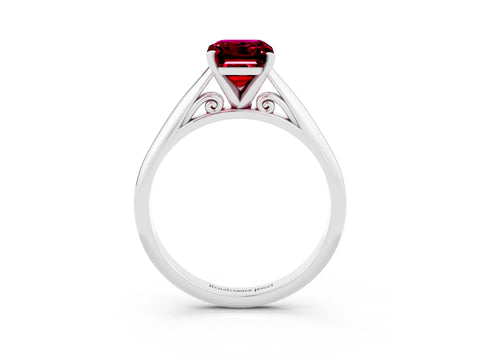 White gold Emerald Cut Garnet Solitaire Engagement Ring with Cathedral Setting and Four-Prong Mount_15