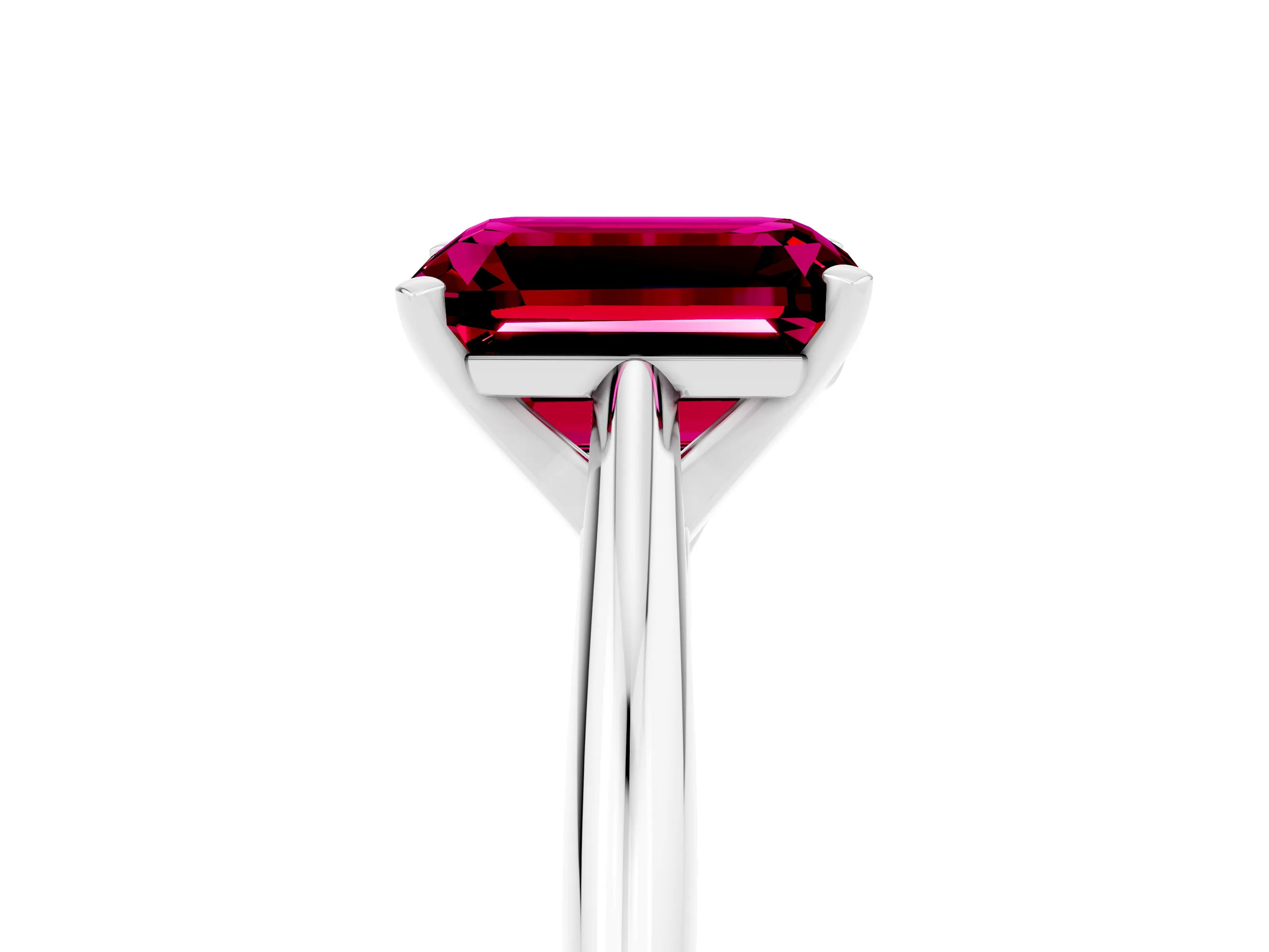 White gold Emerald Cut Garnet Solitaire Engagement Ring with Cathedral Setting and Four-Prong Mount_17