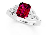 White gold Emerald Cut Garnet Solitaire Engagement Ring with Celtic Knot Band and Four-Prong Setting_1