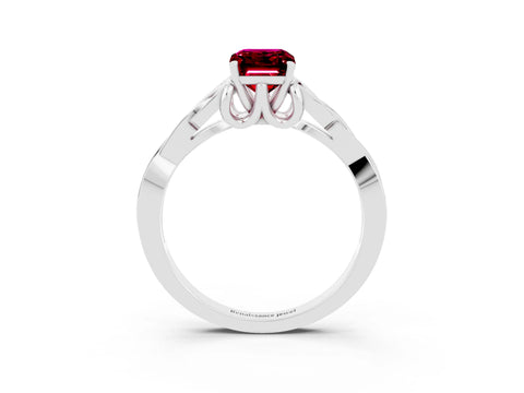 White gold Emerald Cut Garnet Solitaire Engagement Ring with Celtic Knot Band and Four-Prong Setting_3