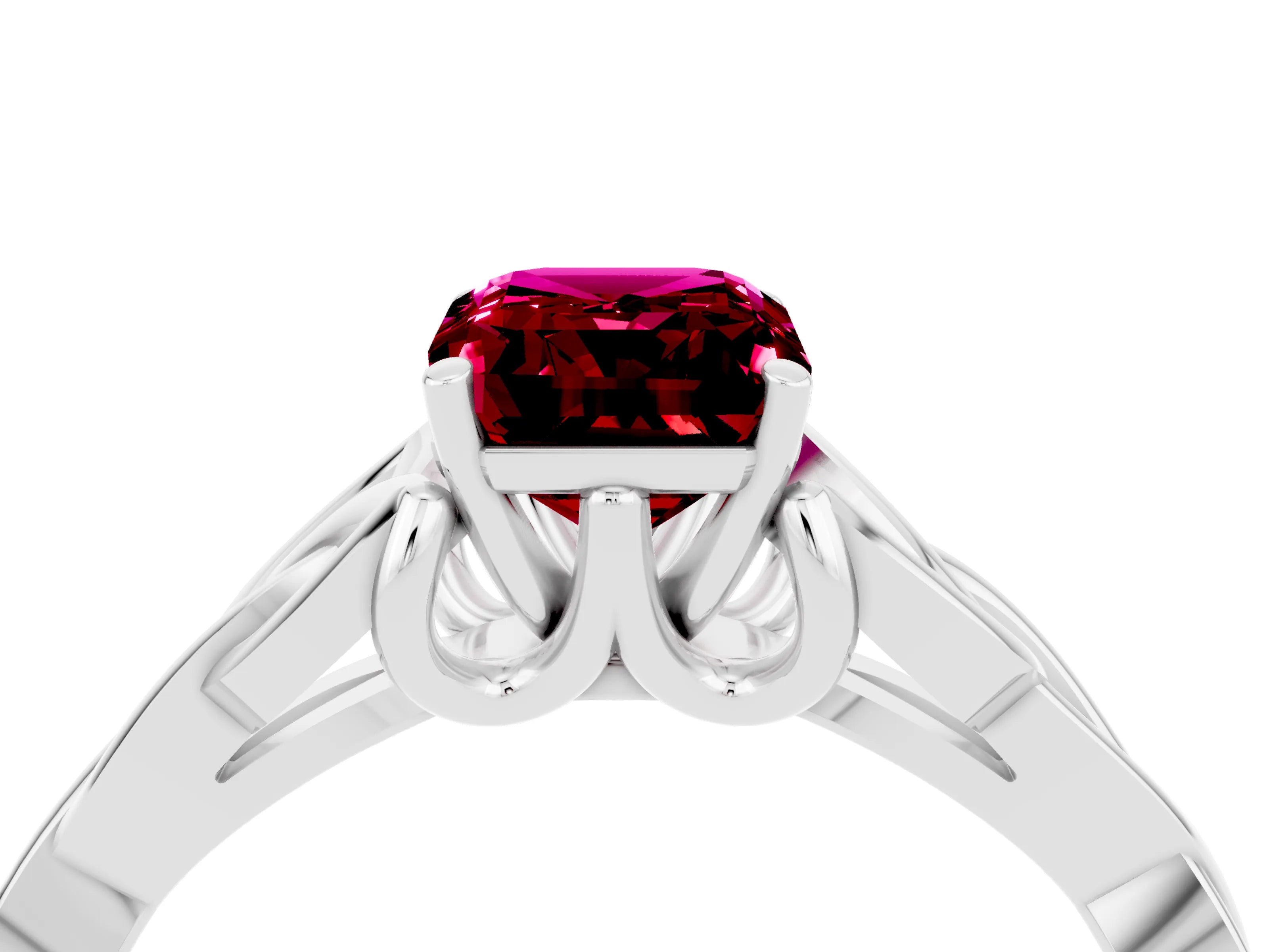 White gold Emerald Cut Garnet Solitaire Engagement Ring with Celtic Knot Band and Four-Prong Setting_4