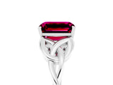 White gold Emerald Cut Garnet Solitaire Engagement Ring with Celtic Knot Band and Four-Prong Setting_5