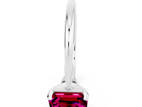 White gold Emerald Cut Garnet Solitaire Engagement Ring with Classic Band and Four-Prong Setting