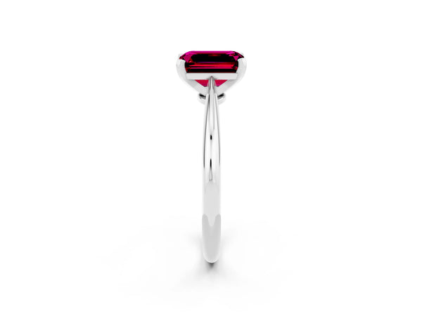 White gold Emerald Cut Garnet Solitaire Engagement Ring with Classic Band and Four-Prong Setting