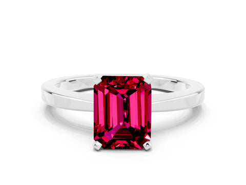 White gold Emerald Cut Garnet Solitaire Engagement Ring with Classic Band and Four-Prong Setting_24