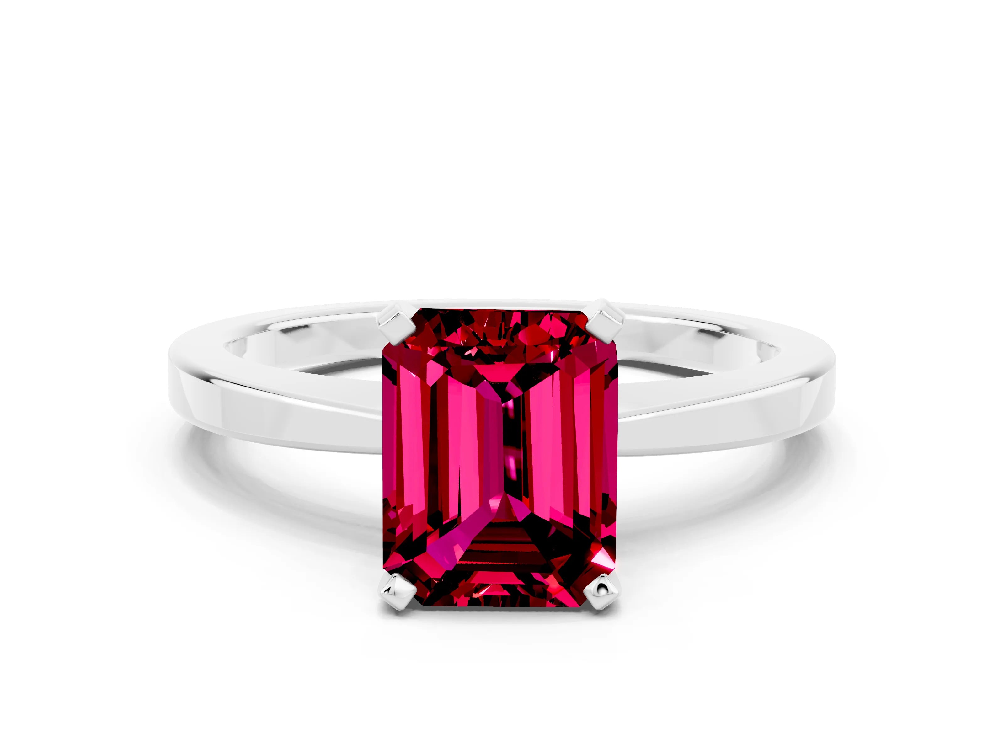 White gold Emerald Cut Garnet Solitaire Engagement Ring with Classic Band and Four-Prong Setting_24