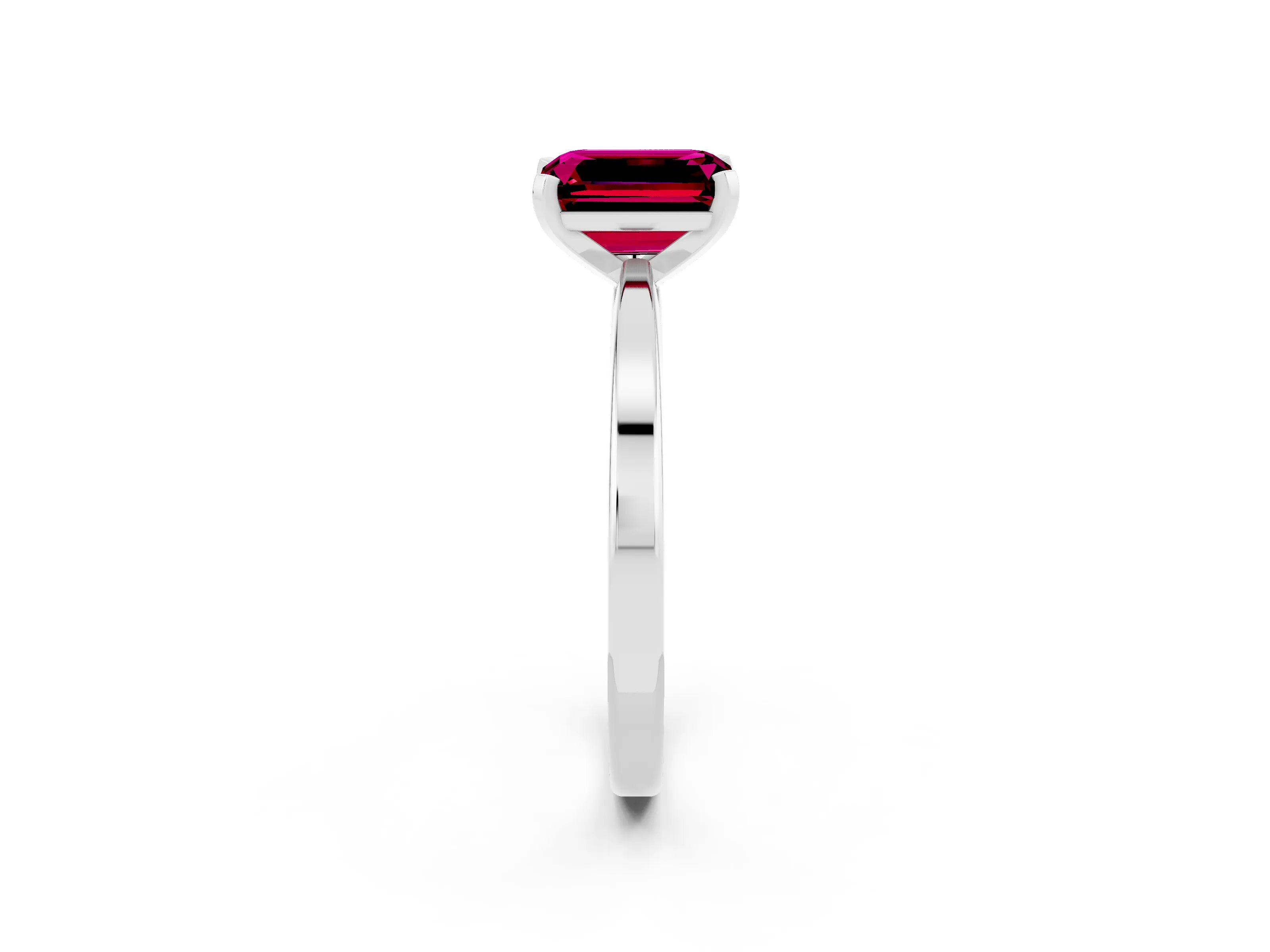 White gold Emerald Cut Garnet Solitaire Engagement Ring with Classic Band and Four-Prong Setting_26