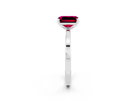 White gold Emerald Cut Garnet Solitaire Engagement Ring with Classic Band and Four-Prong Setting_26
