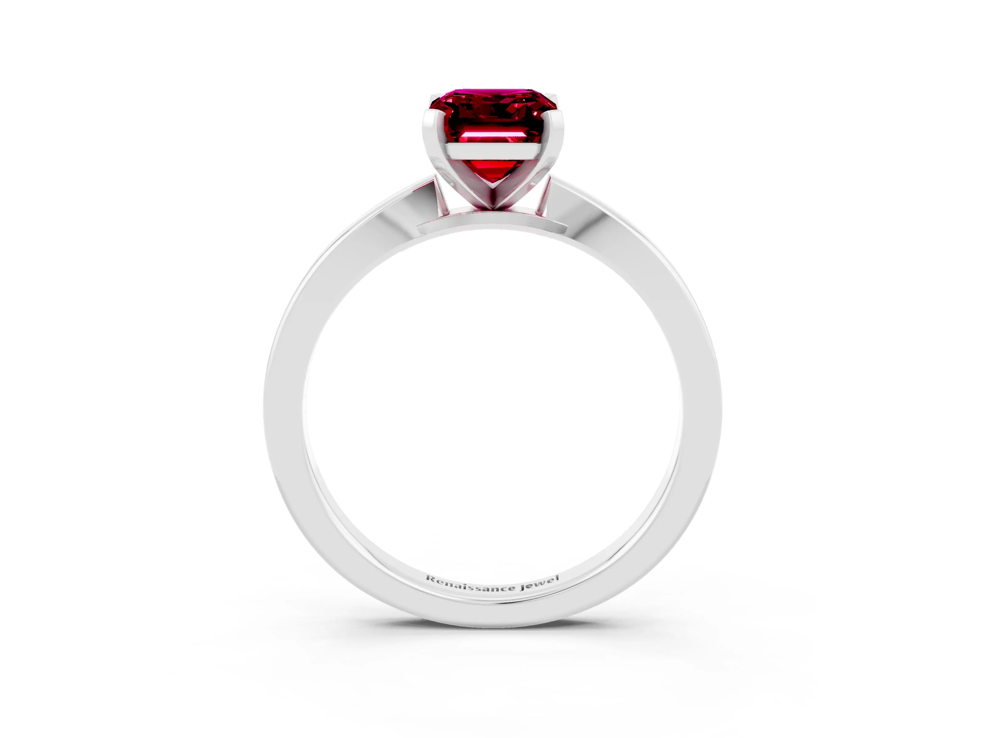 White gold Emerald Cut Garnet Solitaire Engagement Ring with Classic Band and Four-Prong Setting_27
