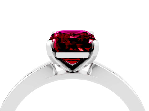 White gold Emerald Cut Garnet Solitaire Engagement Ring with Classic Band and Four-Prong Setting_28