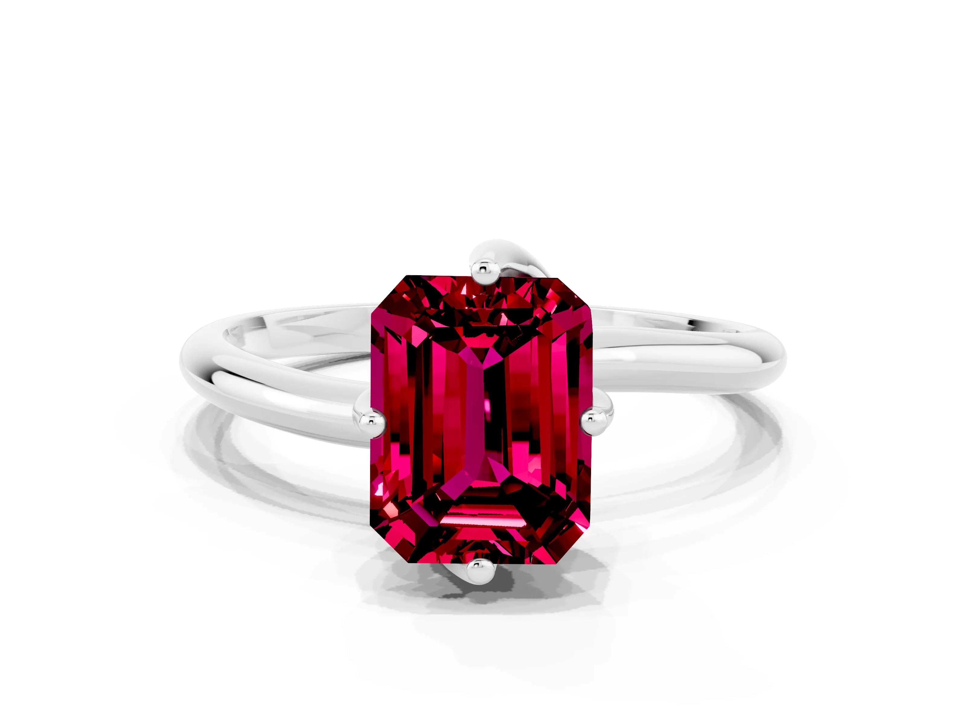 White gold Emerald Cut Garnet Solitaire Engagement Ring with Four-Prong Setting and Classic Band_12