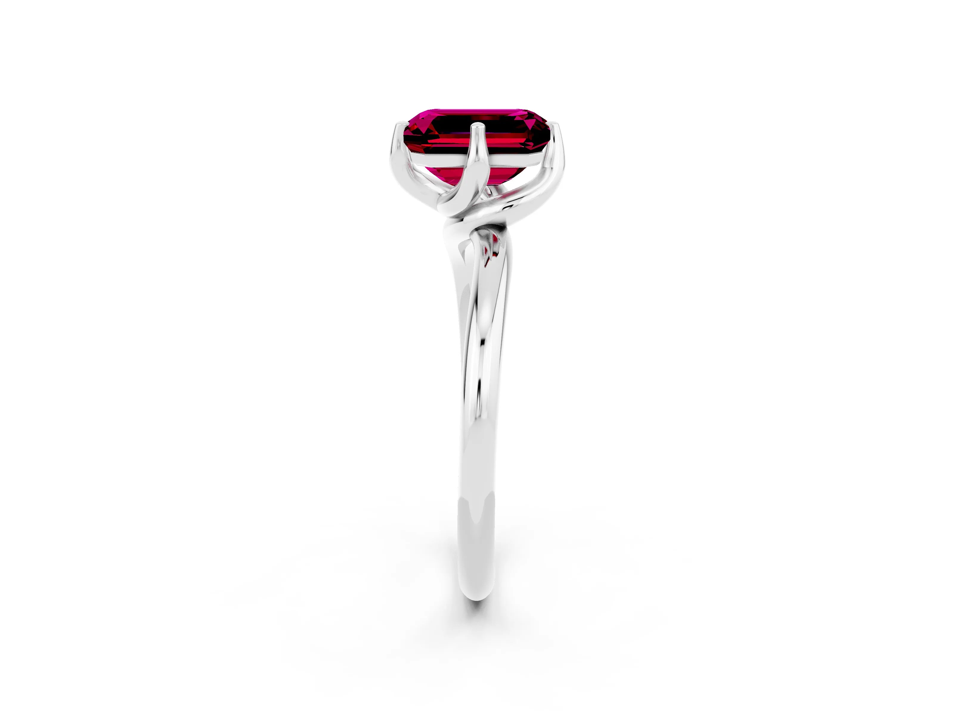White gold Emerald Cut Garnet Solitaire Engagement Ring with Four-Prong Setting and Classic Band_14