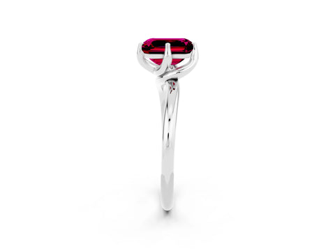 White gold Emerald Cut Garnet Solitaire Engagement Ring with Four-Prong Setting and Classic Band_14