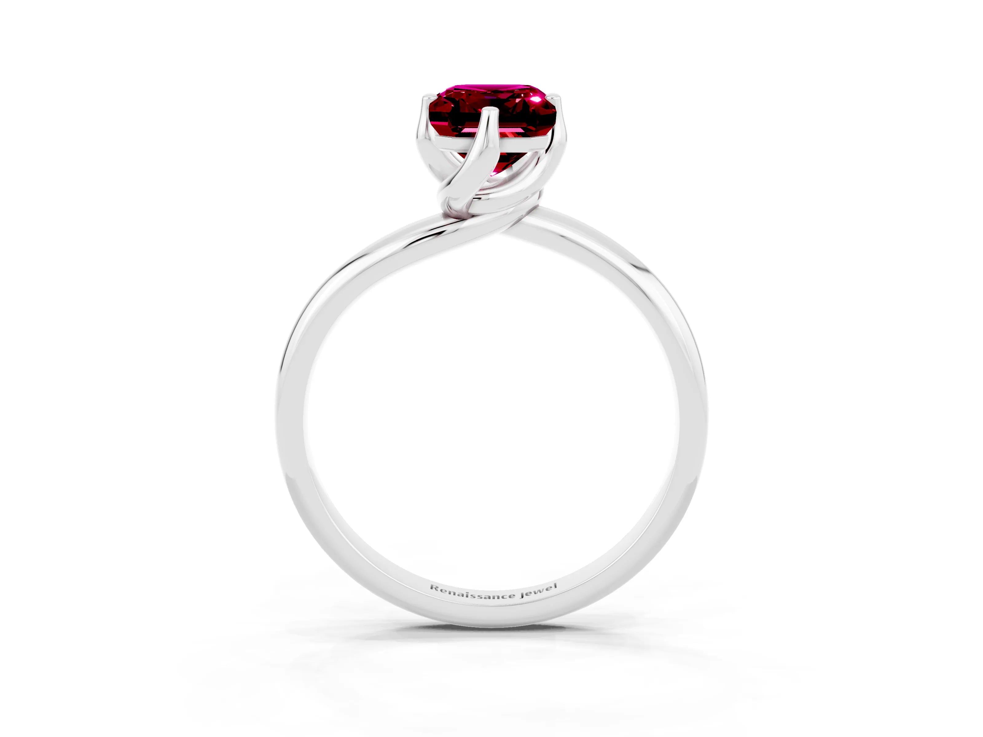White gold Emerald Cut Garnet Solitaire Engagement Ring with Four-Prong Setting and Classic Band_15