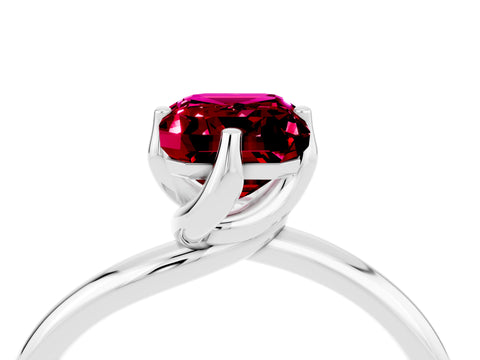 White gold Emerald Cut Garnet Solitaire Engagement Ring with Four-Prong Setting and Classic Band_16