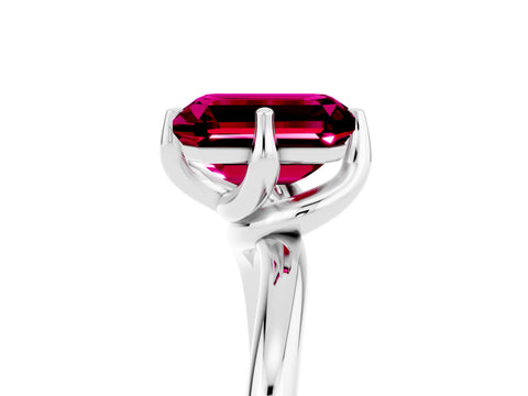 White gold Emerald Cut Garnet Solitaire Engagement Ring with Four-Prong Setting and Classic Band_17