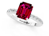 White gold Emerald Cut Garnet Solitaire Engagement Ring with Pavé Band and Four-Prong Setting_1