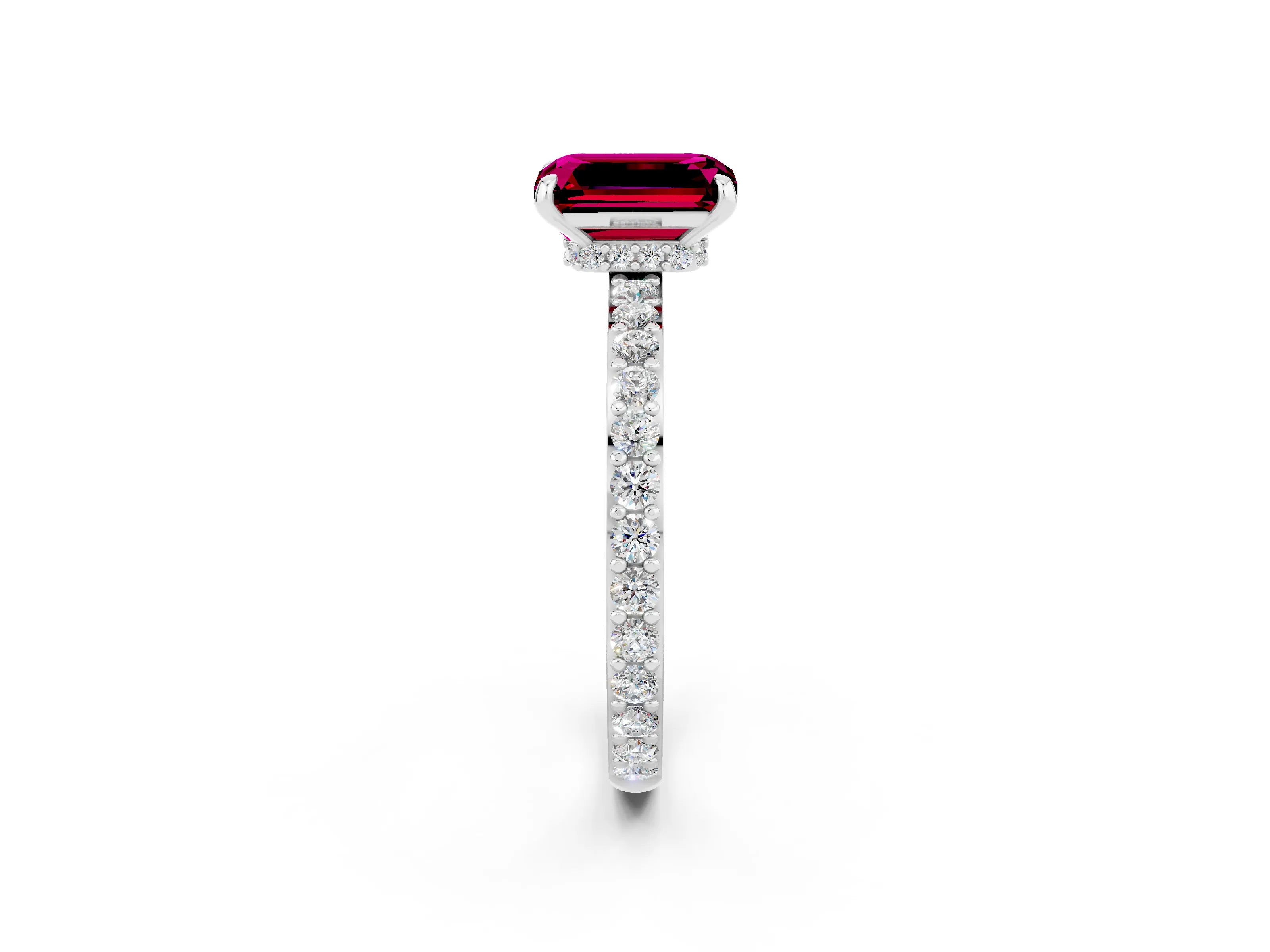 White gold Emerald Cut Garnet Solitaire Engagement Ring with Pavé Band and Four-Prong Setting_2