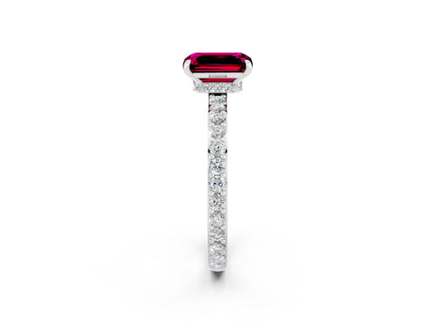 White gold Emerald Cut Garnet Solitaire Engagement Ring with Pavé Band and Four-Prong Setting_2