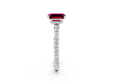 White gold Emerald Cut Garnet Solitaire Engagement Ring with Pavé Band and Four-Prong Setting_2