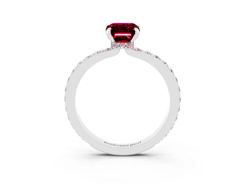 White gold Emerald Cut Garnet Solitaire Engagement Ring with Pavé Band and Four-Prong Setting_3