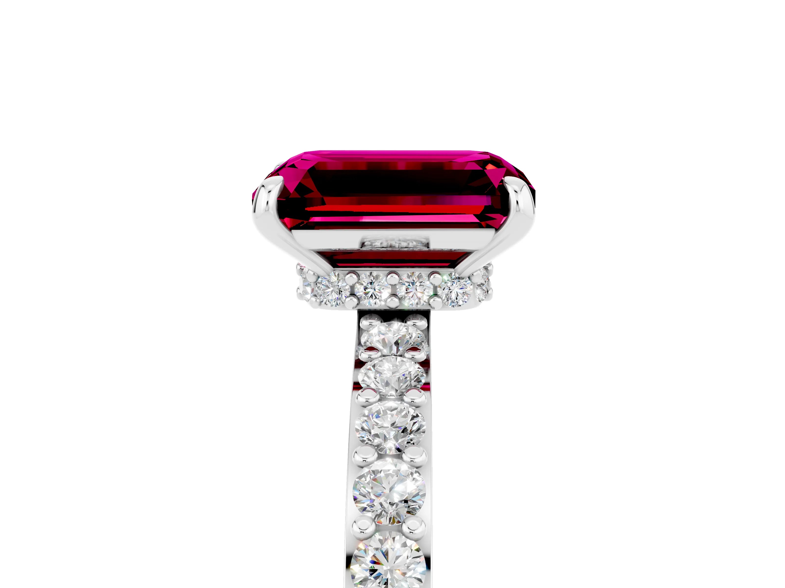 White gold Emerald Cut Garnet Solitaire Engagement Ring with Pavé Band and Four-Prong Setting_5