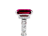 White gold Emerald Cut Garnet Solitaire Engagement Ring with Pavé Band and Four-Prong Setting_5