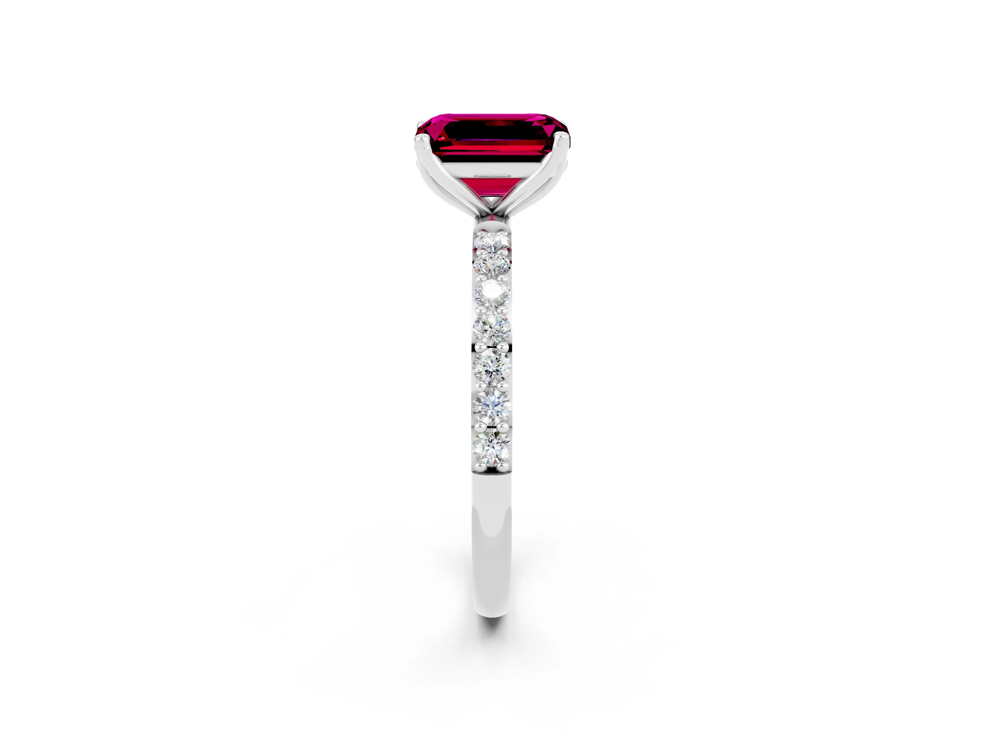 White gold Emerald Cut Garnet Solitaire Engagement Ring with Pavé Band and Prong Setting_2