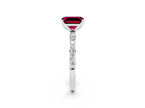 White gold Emerald Cut Garnet Solitaire Engagement Ring with Pavé Band and Prong Setting_2