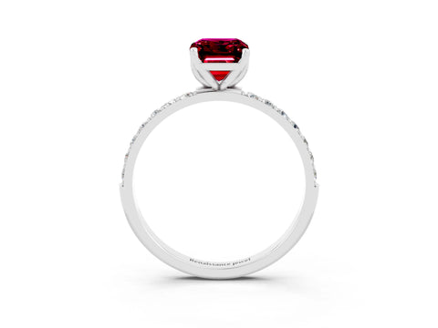 White gold Emerald Cut Garnet Solitaire Engagement Ring with Pavé Band and Prong Setting_3