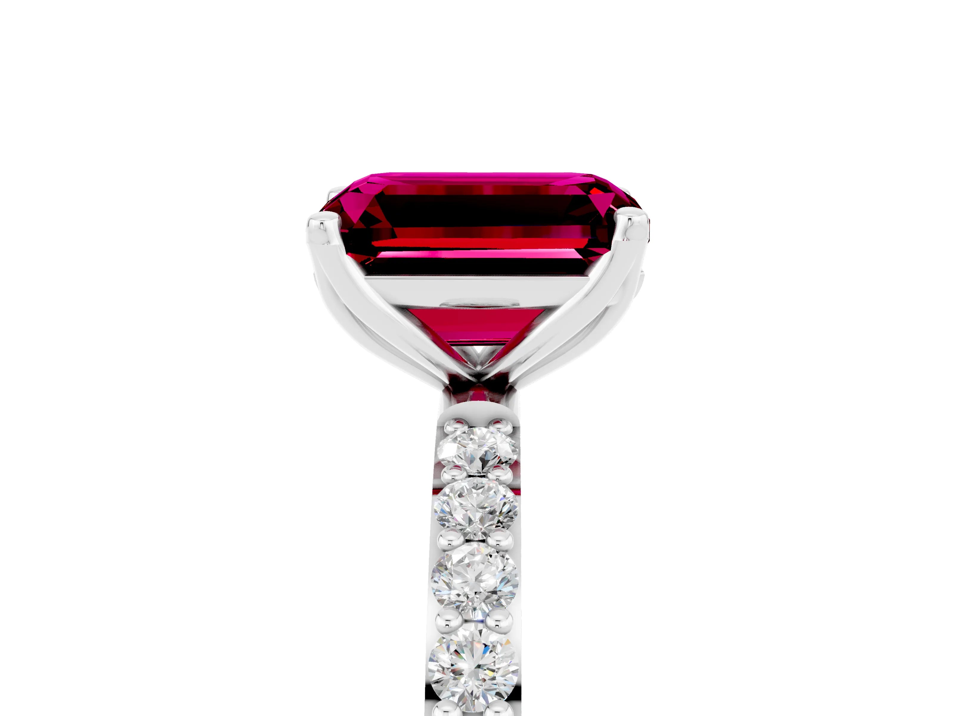 White gold Emerald Cut Garnet Solitaire Engagement Ring with Pavé Band and Prong Setting_5
