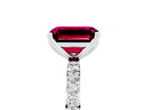 White gold Emerald Cut Garnet Solitaire Engagement Ring with Pavé Band and Prong Setting_5