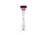 White gold Emerald Cut Garnet Solitaire Engagement Ring with Round Band and Four-Prong Setting_2