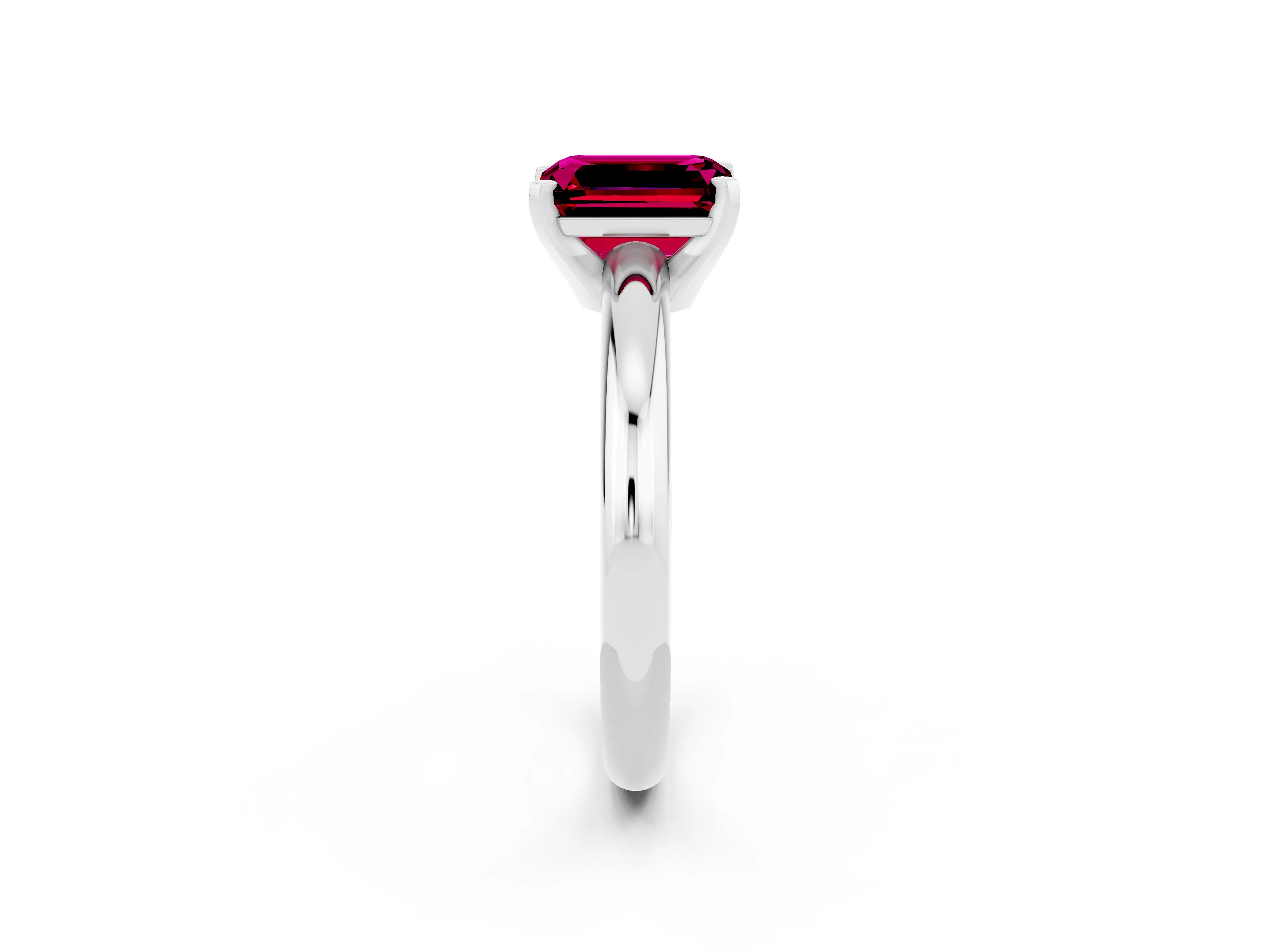 White gold Emerald Cut Garnet Solitaire Engagement Ring with Round Band and Four-Prong Setting_2