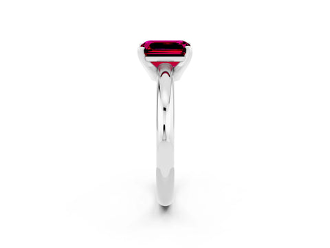 White gold Emerald Cut Garnet Solitaire Engagement Ring with Round Band and Four-Prong Setting_2