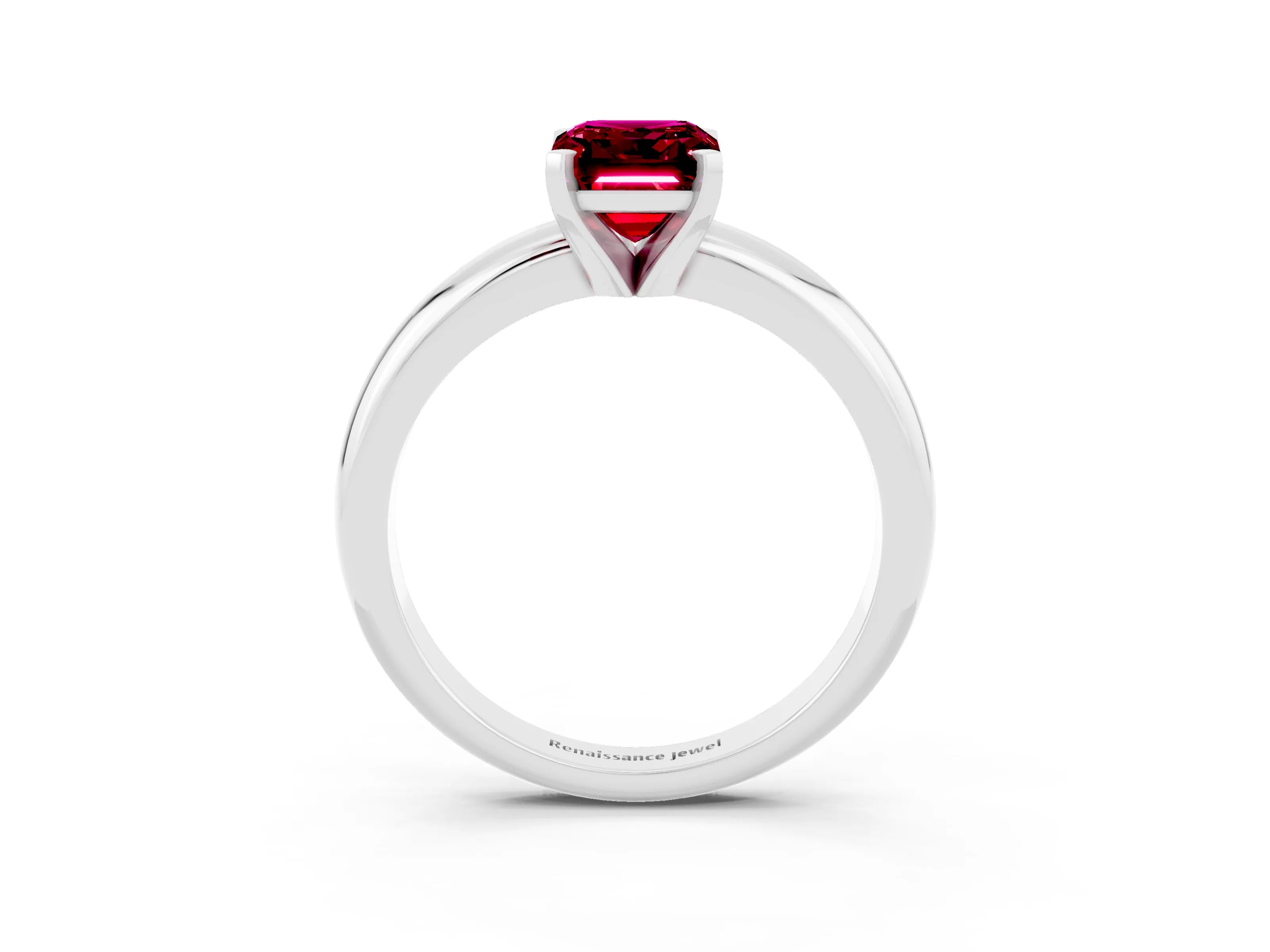 White gold Emerald Cut Garnet Solitaire Engagement Ring with Round Band and Four-Prong Setting_3