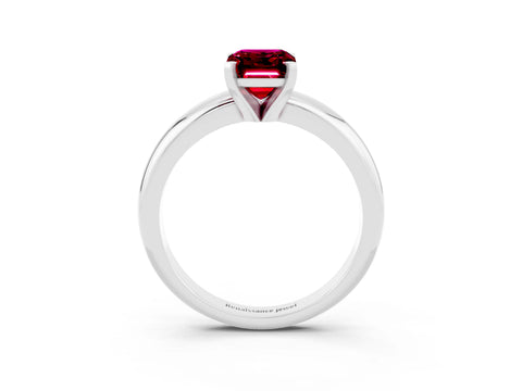 White gold Emerald Cut Garnet Solitaire Engagement Ring with Round Band and Four-Prong Setting_3
