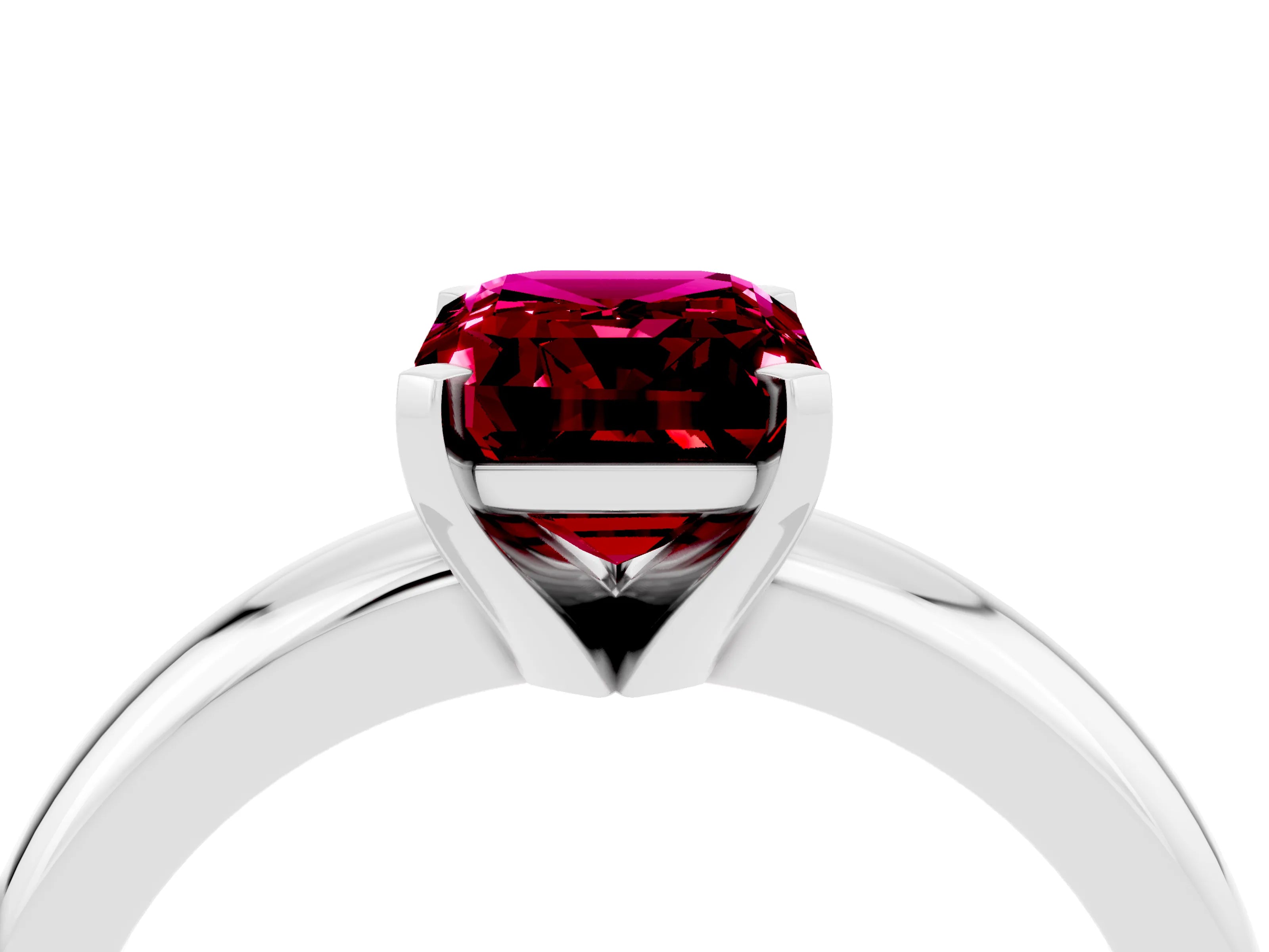 White gold Emerald Cut Garnet Solitaire Engagement Ring with Round Band and Four-Prong Setting_4