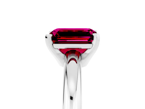 White gold Emerald Cut Garnet Solitaire Engagement Ring with Round Band and Four-Prong Setting_5