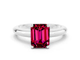 White gold Emerald Cut Garnet Solitaire Engagement Ring with Round Band and Four-Prong Setting