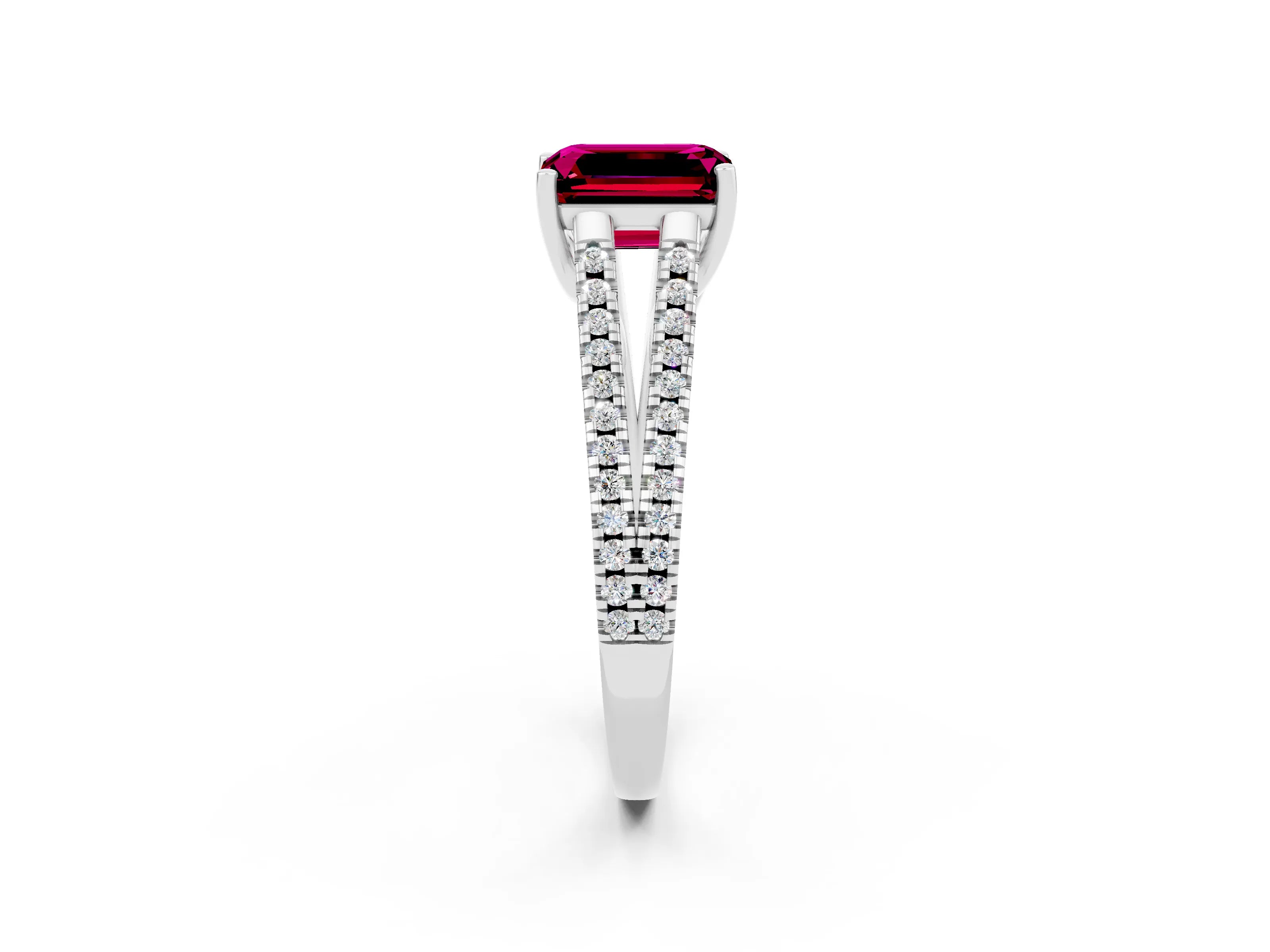 White gold Emerald Cut Garnet Solitaire Engagement Ring with Split Shank Pavé Band_2